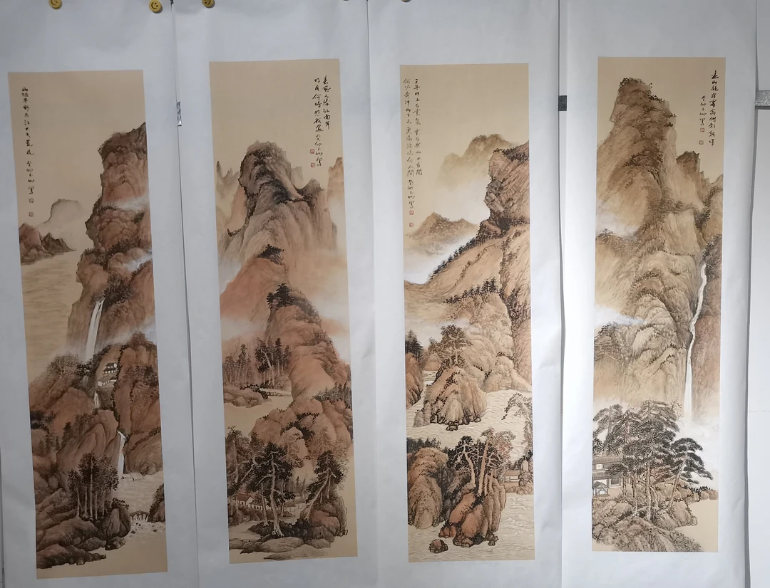 刘玉卿手工山水四条屏