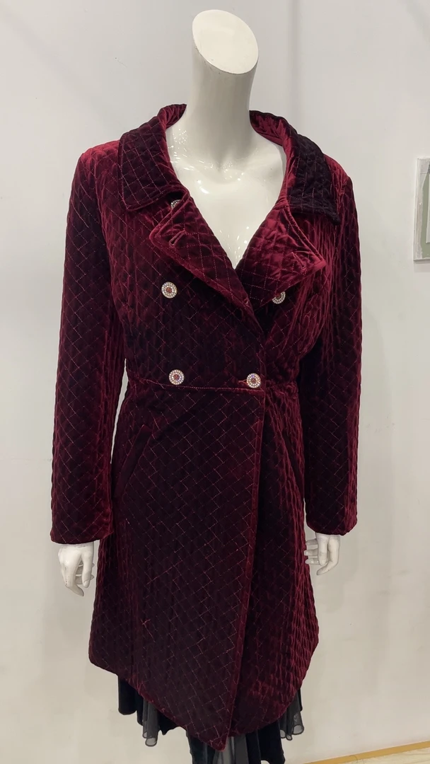 秀巧高端丝绒中长款棉衣8060