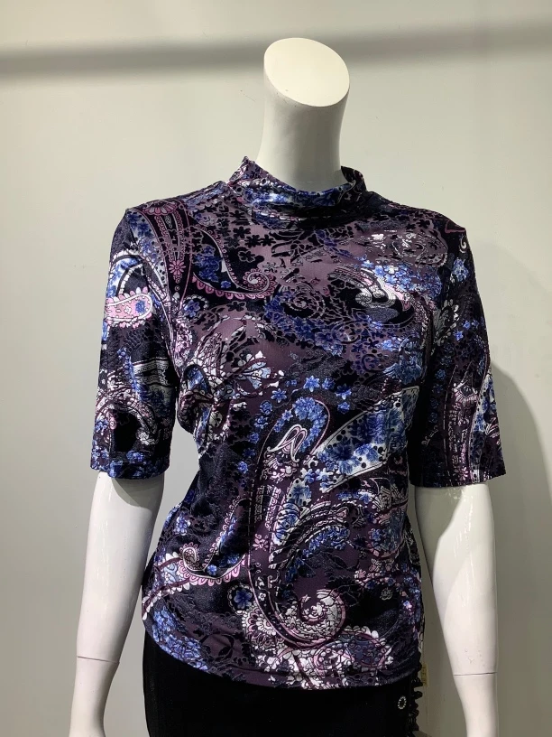 秀巧专柜正品丝绒烧花9404薄款中䄂小衫