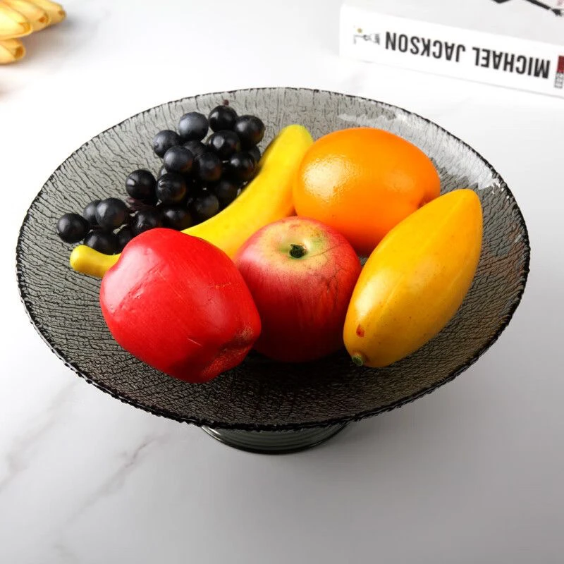 欧式简约玻璃果盘高脚大号高档零食托盘水果盘客厅茶几家用摆件