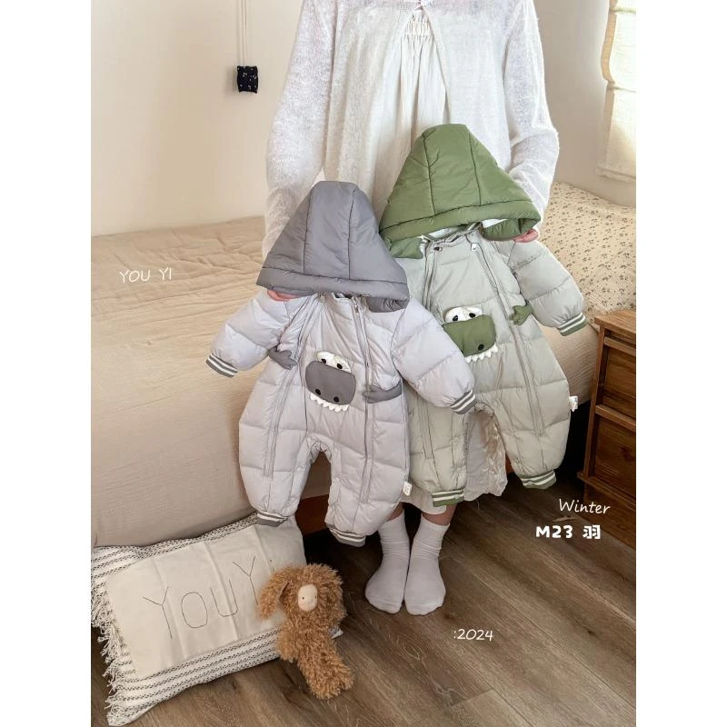 冬款新生儿婴儿宝宝婴幼儿卡通抽象动物韩版双拉链羽绒服2423