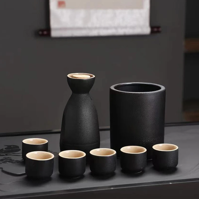 陶瓷日式仿古白黄酒温酒器粗陶定制烫酒壶老式刻字家用酒具白酒杯