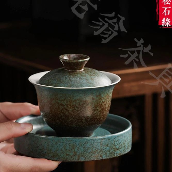 老胡子茶器-陶瓷茶具复古功夫大容量三才盖碗手工套组