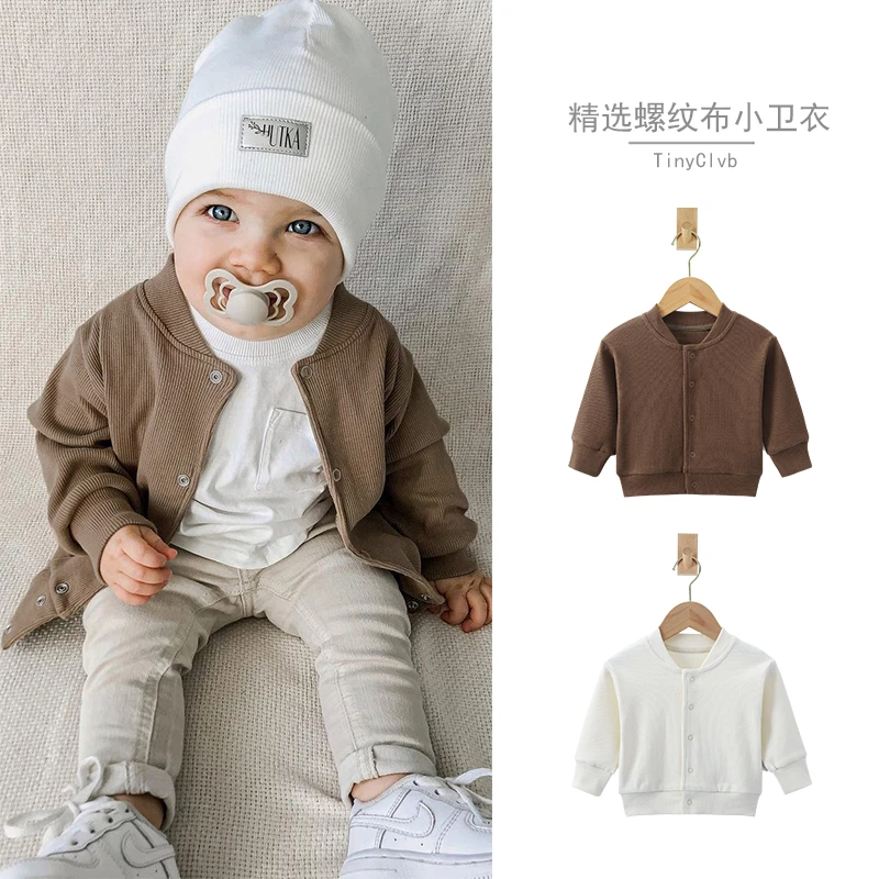 TinyMommy婴儿棉质外套春秋新款宝宝棒球服纯色开衫上衣网红ins