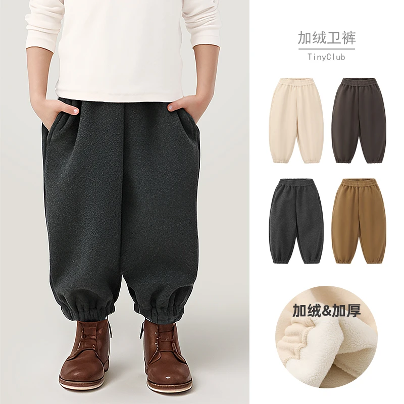 呔妮家~宝宝休闲加绒卫裤冬季新款收口长裤男女婴童加厚运动裤子