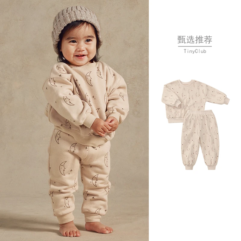 婴幼儿衣服长袖卫衣套装春季可爱月亮印花宝宝休闲运动两件套