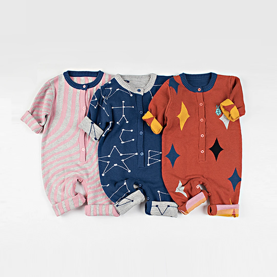 ins爆款BOB系列 宝宝针织连体衣双层加厚爬服婴儿纯棉哈衣秋冬装