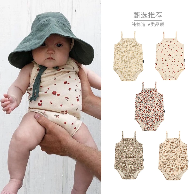 女宝宝提花缝边背心包屁衣婴儿可爱洋气吊带三角哈衣