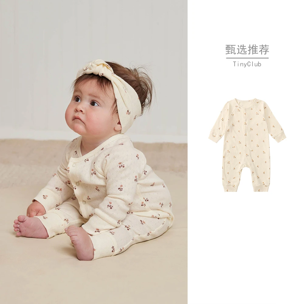 小碎花婴儿长袖连体睡衣春季新款宝宝打底超萌可爱哈衣爬服薄款