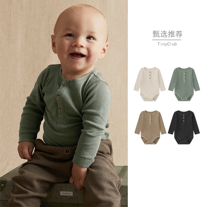 Tiny People 网红ins宝宝纯色连体衣男女婴儿长袖打底包屁衣爬服