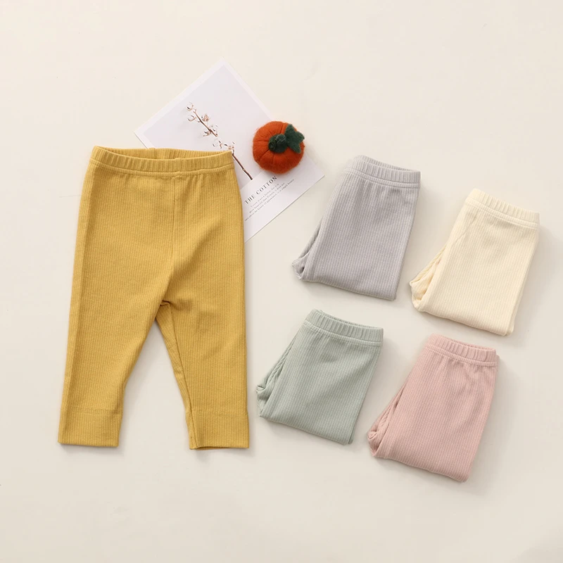 莫兰迪糖果色宝宝纯色坑条打底裤春秋婴儿外出裤子ins婴幼儿PP裤