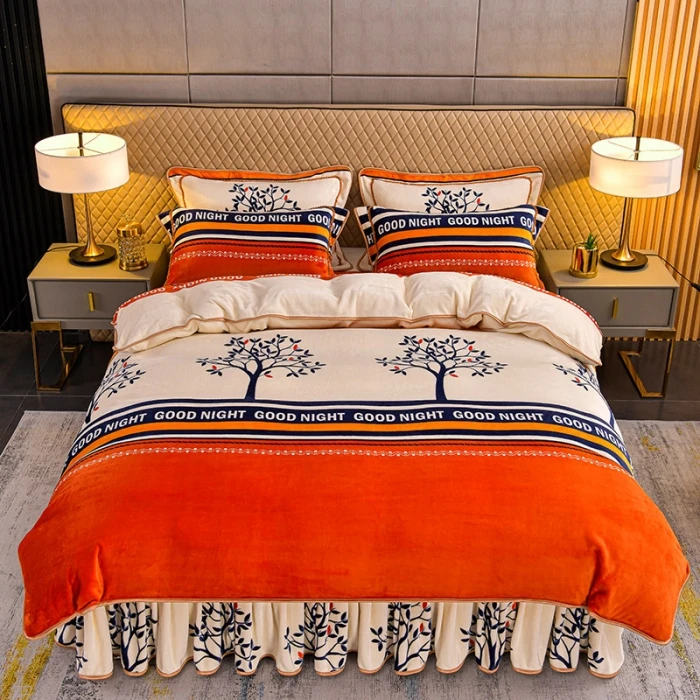 2023新品加密加厚牛奶绒床裙四件套