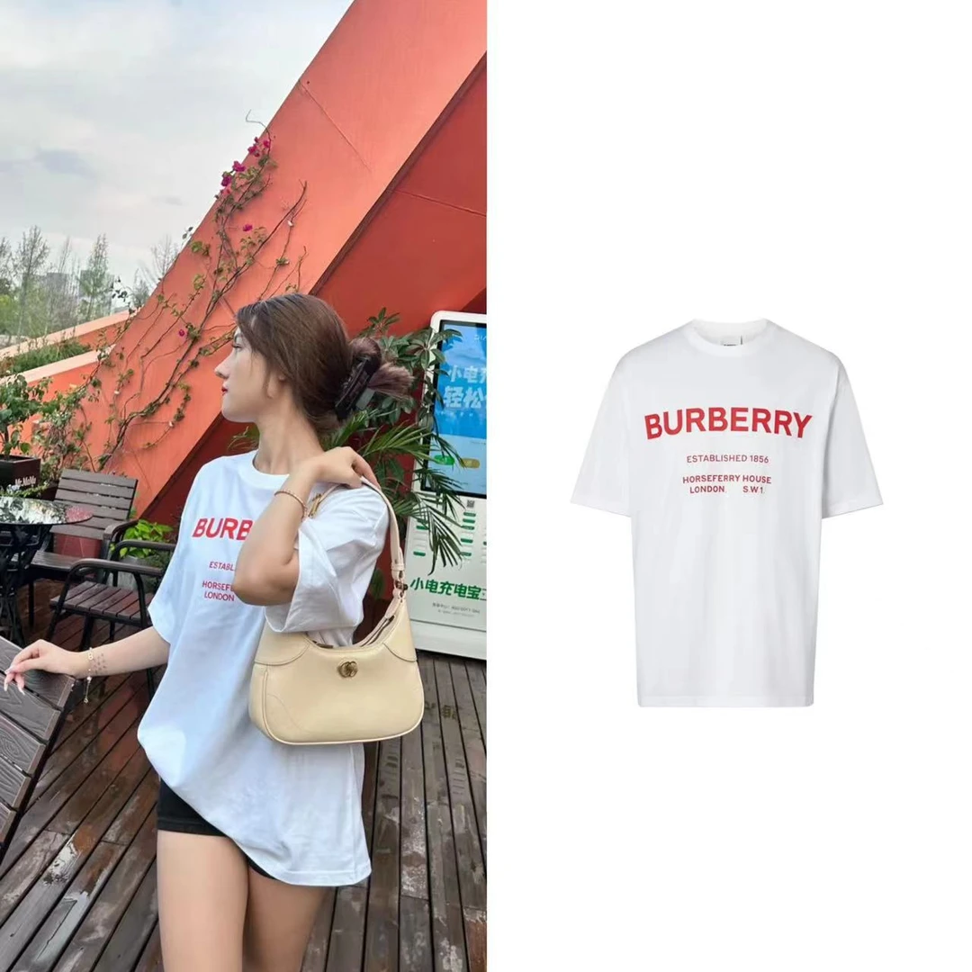 全新未使用 BURBERRY/博柏利 红色字母印花 圆领短袖T恤 白