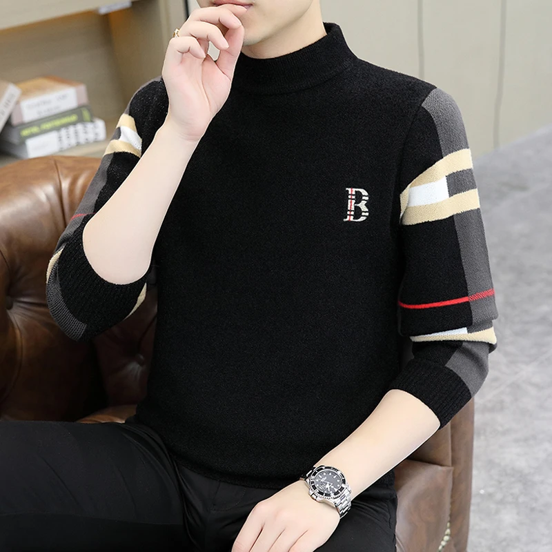 2023秋冬季新款圆领男士毛衣韩版潮流时尚休闲长袖针织打底衫男装