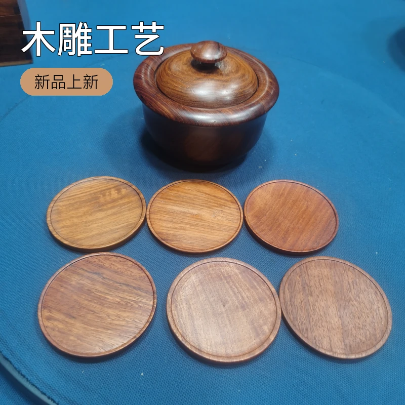 缅甸花梨木大果紫檀国标红木茶杯垫（木雕七件套耐磨）