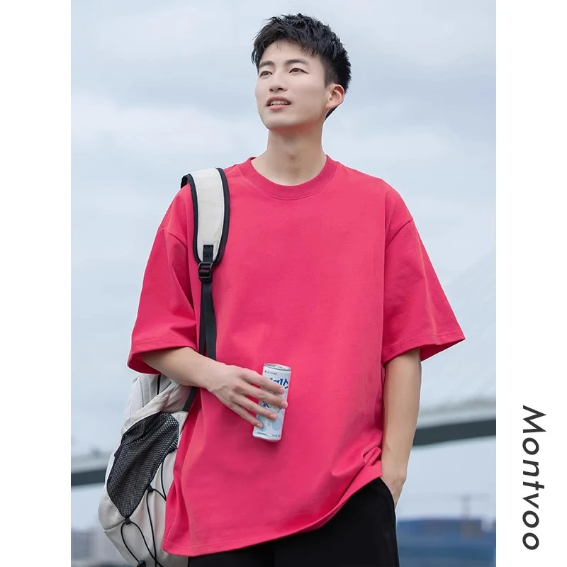 重磅纯棉短袖t恤男士2025夏季新款休闲时尚半袖体恤男生宽松上衣.