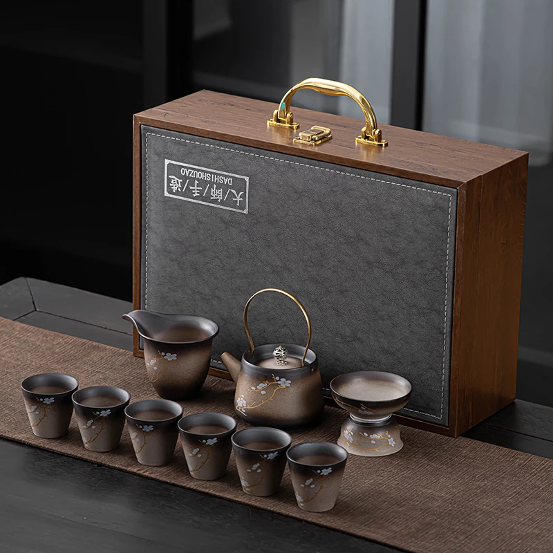 复古手工粗陶功夫茶具手绘整套功夫陶瓷茶具日式简约居家泡茶具