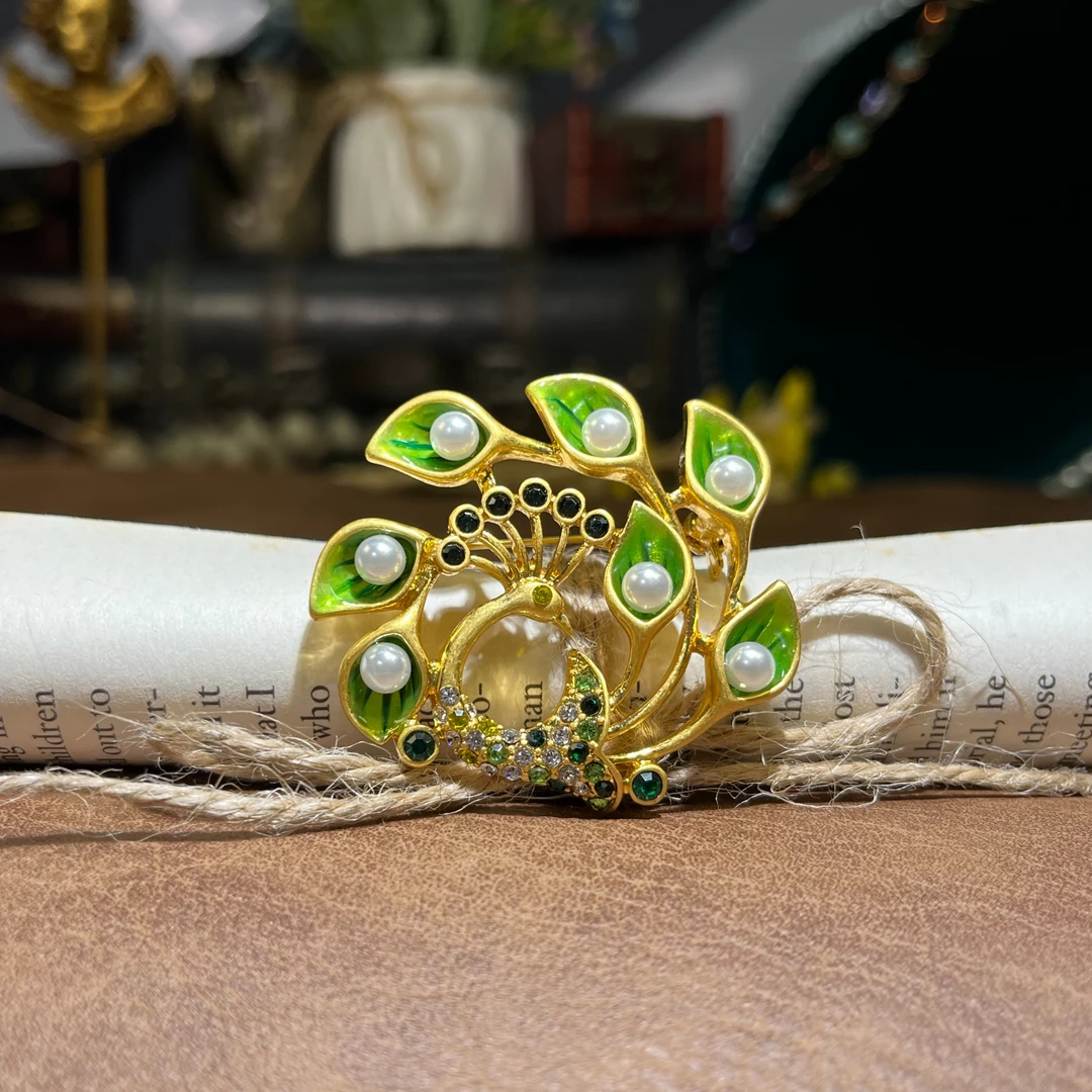 铜合金胸针 7038D古典中古胸针绿色宫廷风饰品手工配饰新款国风女