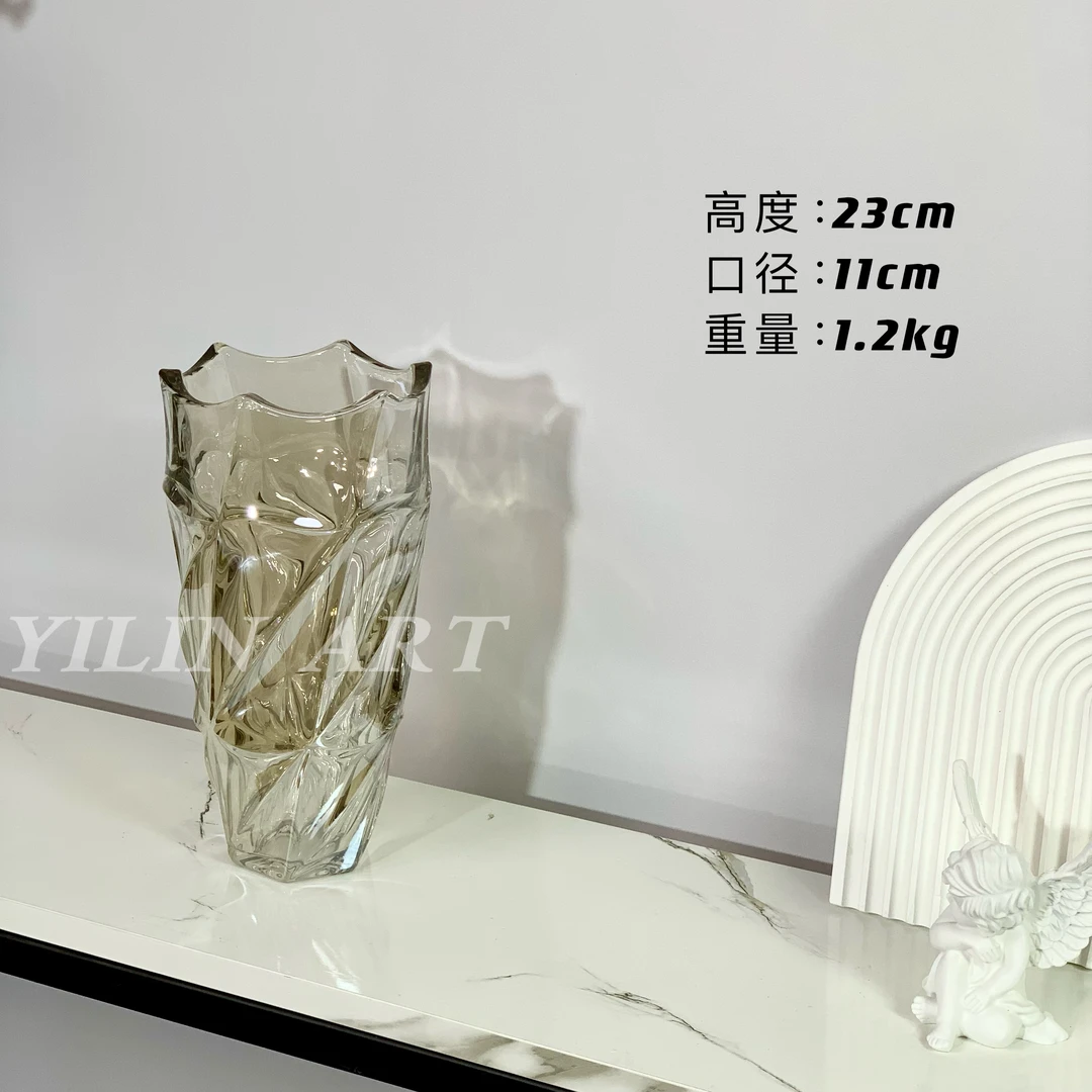 明戈丨餐桌书房水波纹茶几专用花瓶纯手工香雪兰和郁金香用的花瓶