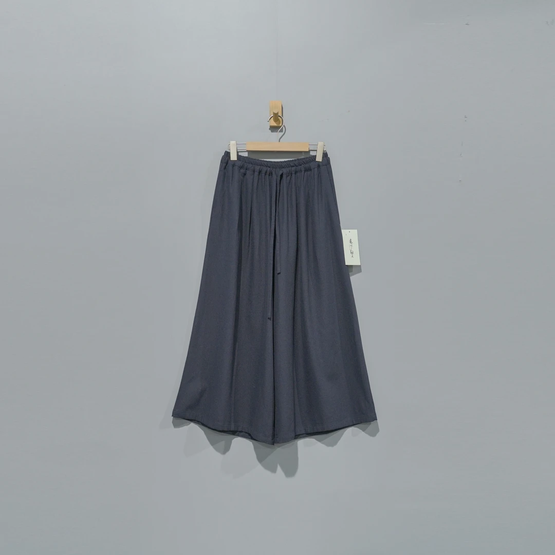 【且听风吟】0211002文艺棉麻松紧腰抽绳阔腿裤裙 裤长86 臀围140