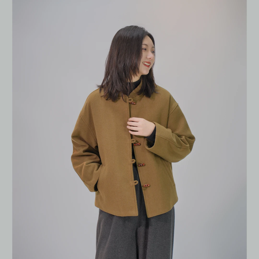 【且听风吟】0510892文艺棒球领牛角扣毛呢棉服外套 衣长64 胸围128