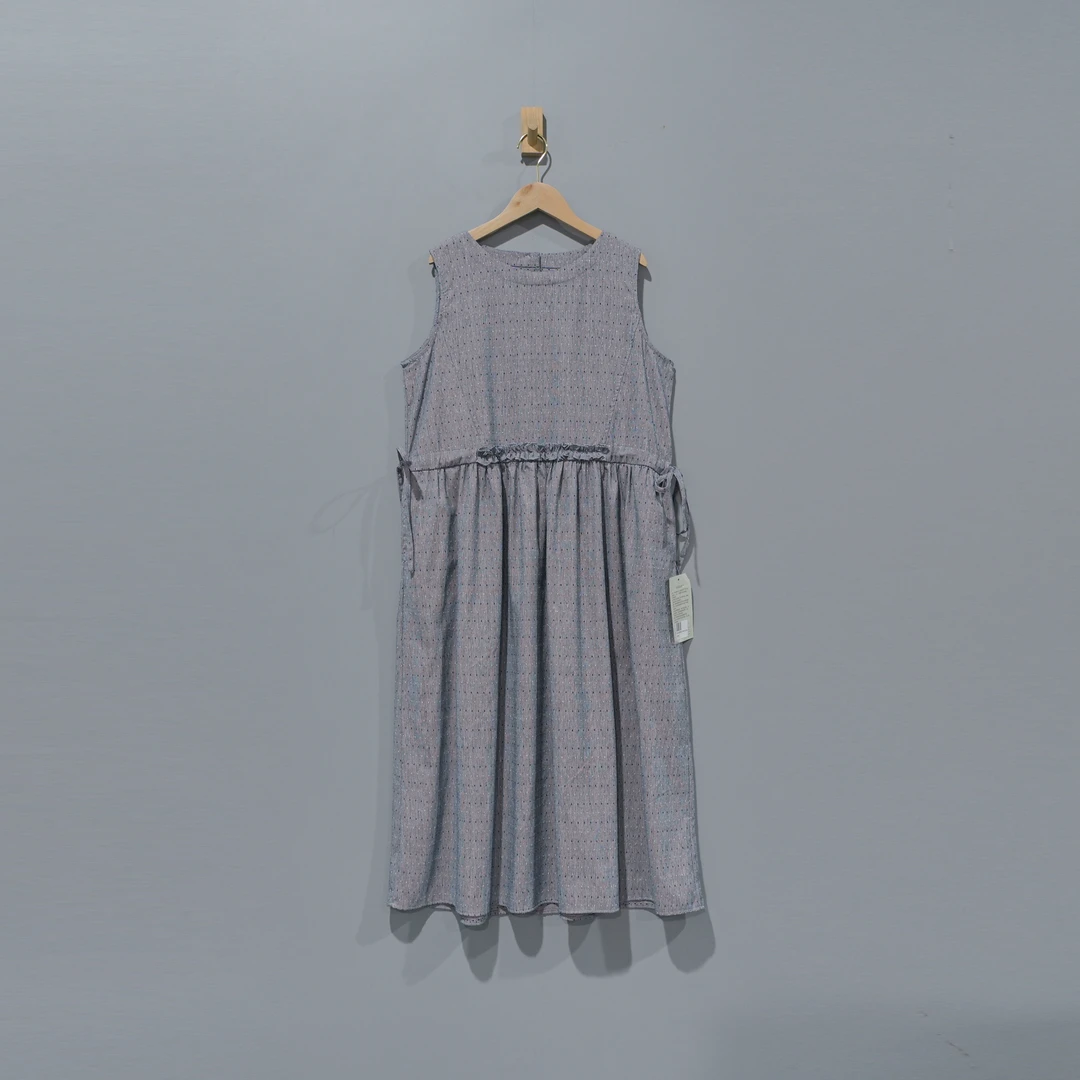 039586色织棉提花圆领腰带收腰显瘦百搭连衣裙 衣长120 胸围112