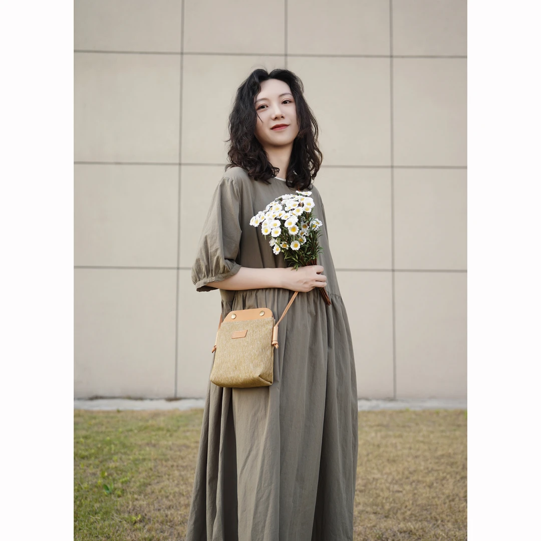 0310133文艺麻棉前后两穿花边领系绳显瘦连衣裙 衣长114 胸围124