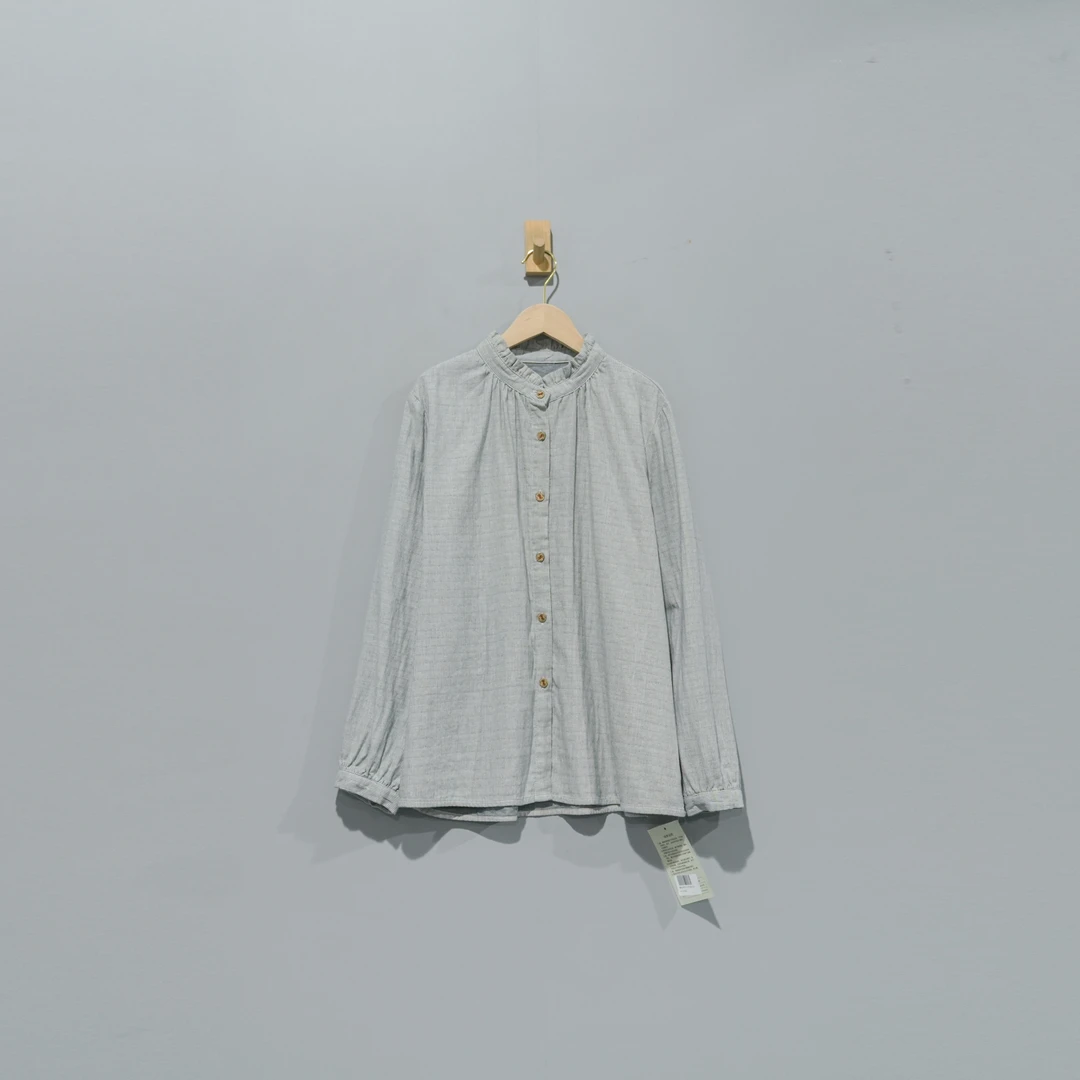 【且听风吟】0112026文艺色织棉条纹木耳领厚款衬衫 衣长70 胸围120