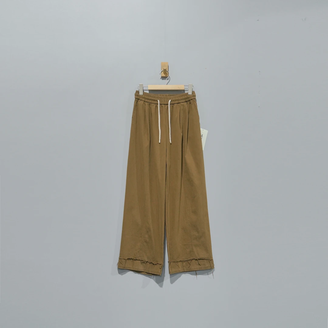 【且听风吟】0211192文艺斜纹棉抽绳毛边休闲阔腿裤 97 臀围124