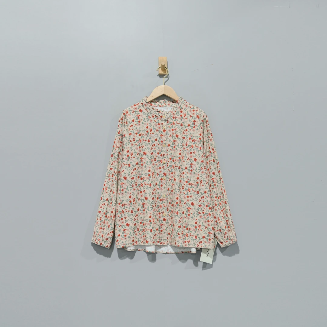 【且听风吟】0112183文艺棉复古印花木耳领显瘦衬衫 衣长69 胸围120