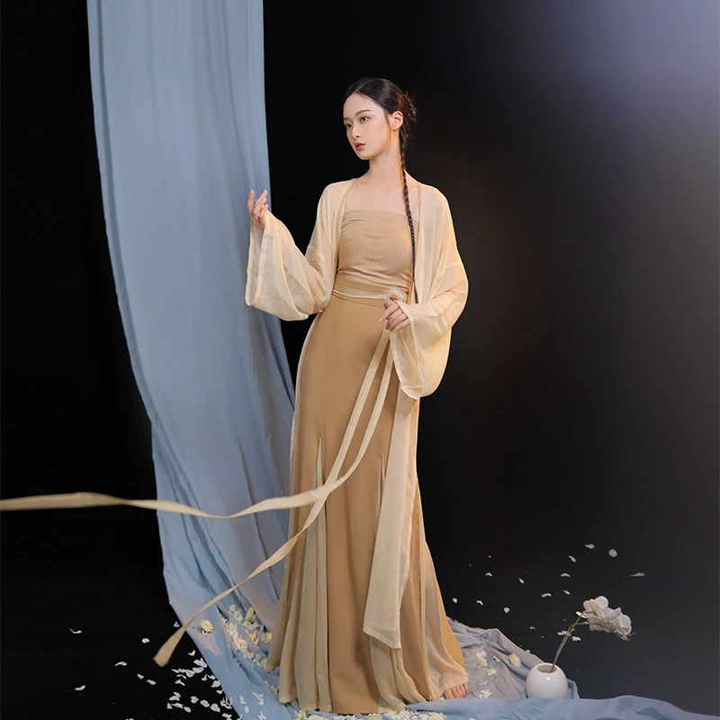 zhouxue/昼雪风入松汉元素改良汉服日常穿搭对襟长衫多裥鱼尾裙