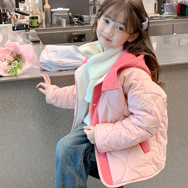 女童夹棉外套秋冬2024新款童装薄款棉衣儿童冬装加绒女孩冬季棉衣