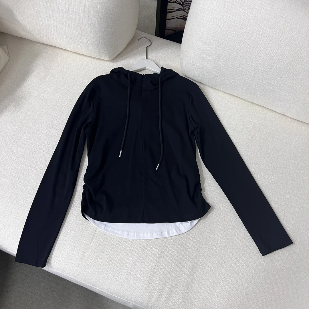 设计感假两件拉链捏褶连帽衫  J89