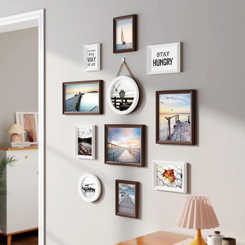 免打孔玄关照片墙装饰创意相框墙过道走廊竖版小面积墙面相片挂墙