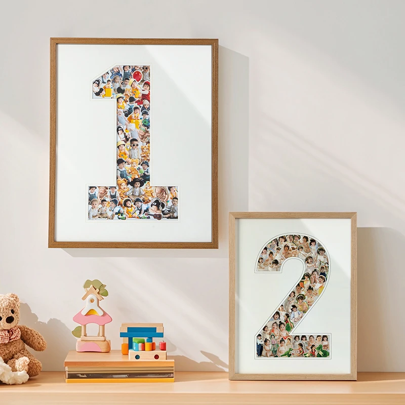 1周岁相框拼图diy宝宝纪念定制一3数字儿童生日布置打印照片挂墙