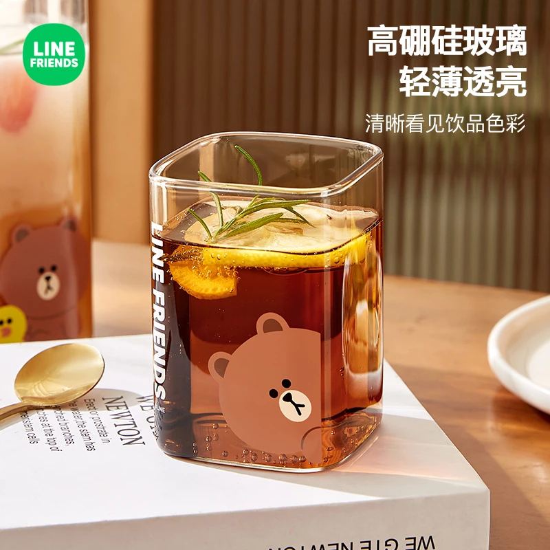 【赠品】LINE FRIENDS方形水杯透明玻璃杯高颜值ins风牛奶杯家用