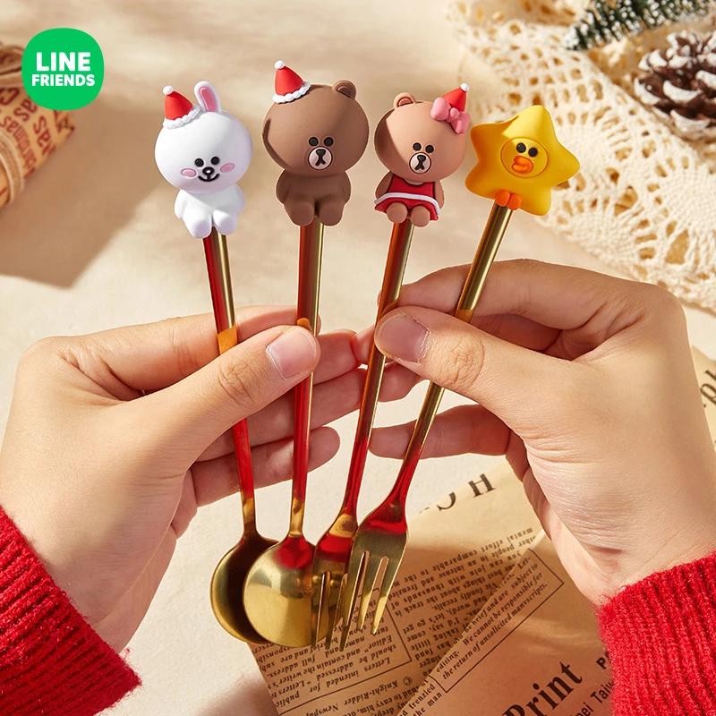 布朗熊叉勺餐具套装圣诞节儿童宝宝礼物勺子叉子卡通甜品勺叉礼盒