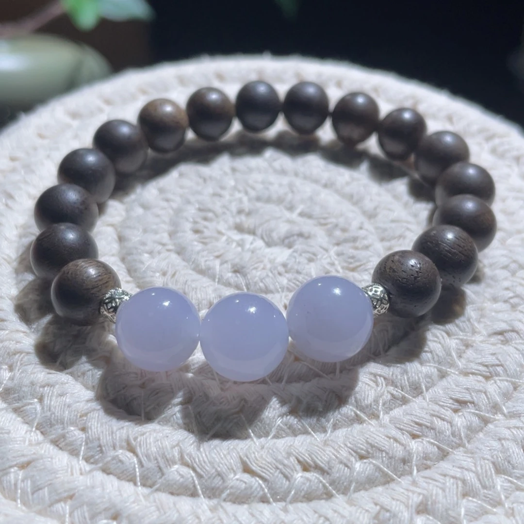 翡翠散珠卡10*11紫飘青珠手串