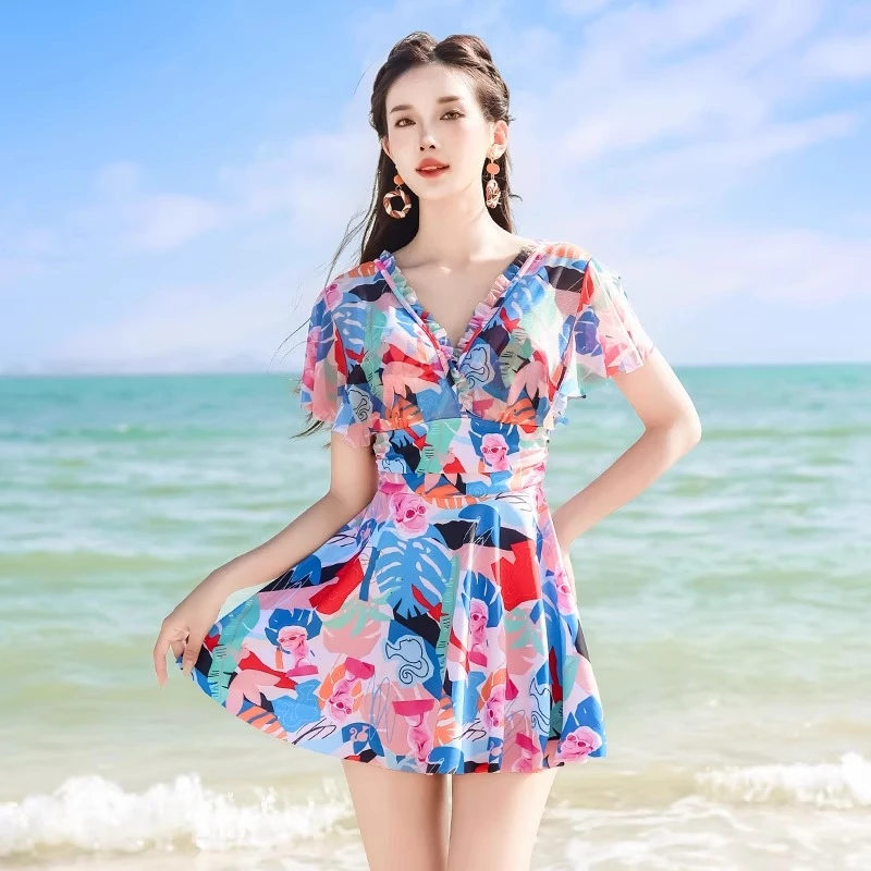 芭比保守连体泳衣女2024年新款游泳衣收腰显瘦遮肚子泡温泉泳装