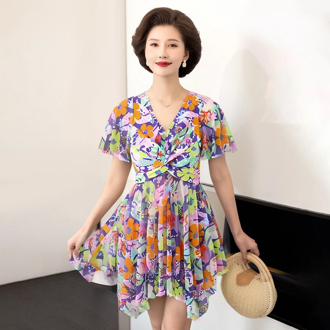 2024泳衣女时尚大码新款连体裙式游泳衣显瘦遮肚海边度假沙滩裙