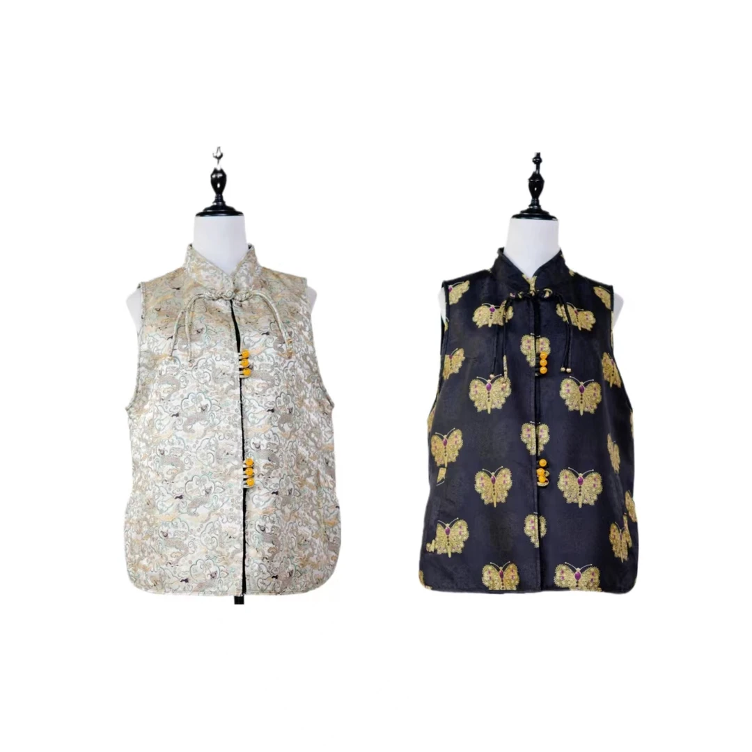 【晓静·金龙金凤/黑金蝴蝶】高定香云纱双面穿宋锦羊毛马甲H020