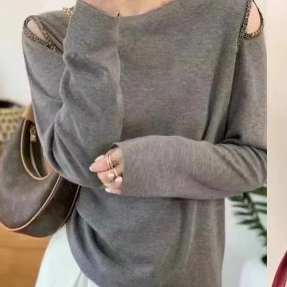 【锦衣 2023秋冬新款】1036（8020) 露肩纯色打底衫