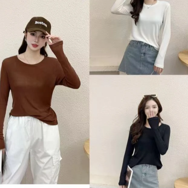 【锦衣服饰】松90101圆领纯色长袖T恤