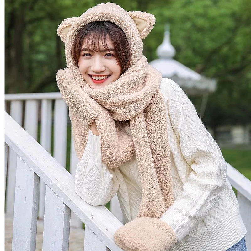 冬季保暖儿童帽子手套加厚加绒双层防寒毛线妈妈冬日毛线帽女款男