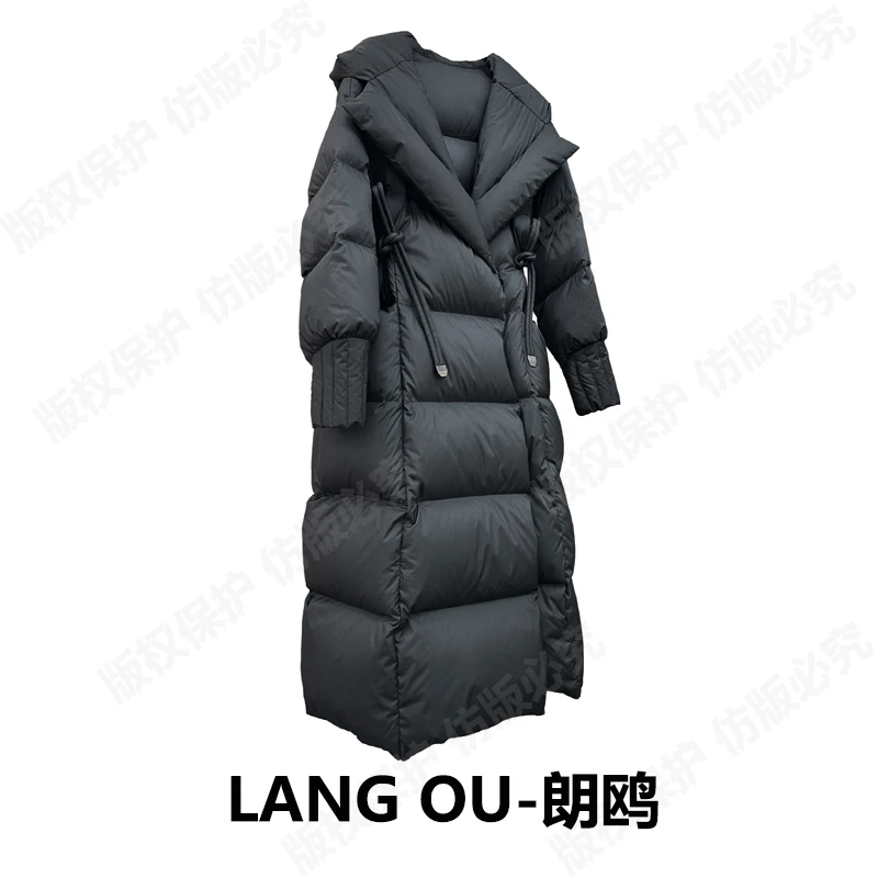 Monica.猫姐 时尚收腰羽绒服冬95白鹅绒服长款连帽休闲外套女3665