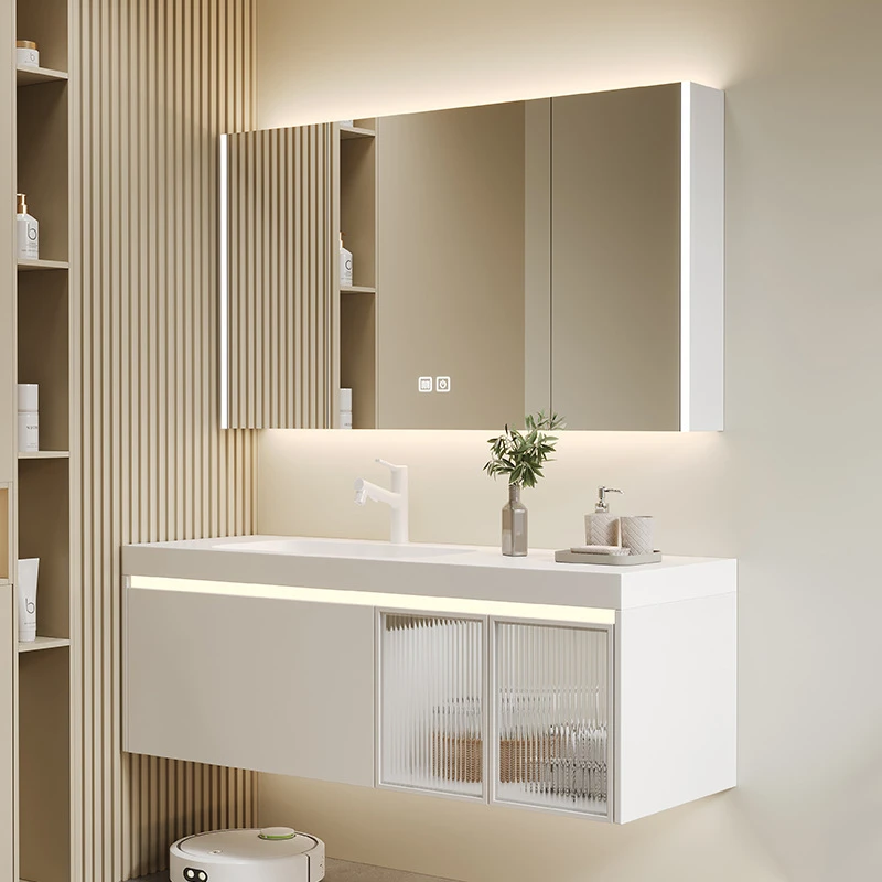 岩板一体盆简约现代浴室柜组合卫生间洗漱台洗手洗脸盆柜卫浴柜