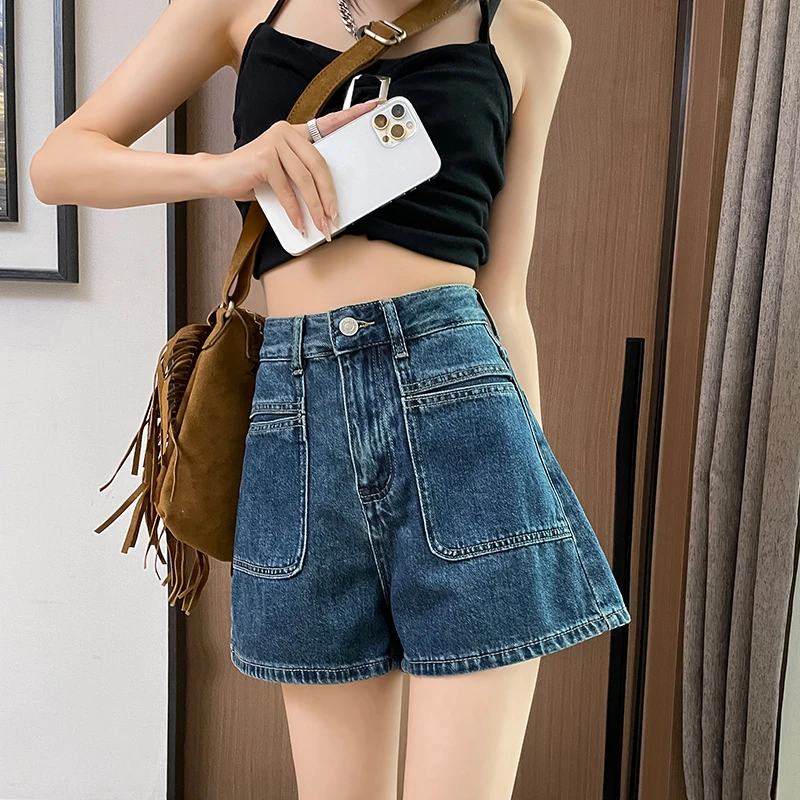 872高腰A字短热裤女夏季薄款复古高腰显瘦大码年新款牛仔短裤子
