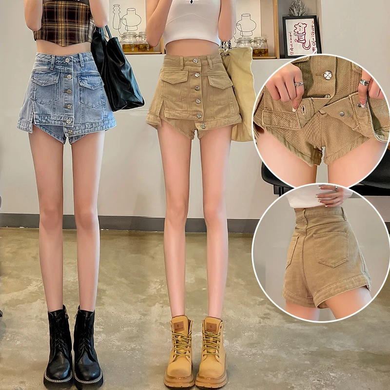 SzBlaZe夏季高腰裙裤辣妹工装防走光裤裙小个子百搭牛仔短裙女958