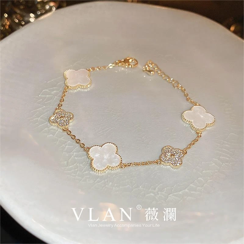 粉色五花四叶草手链女简约气质手链四叶草