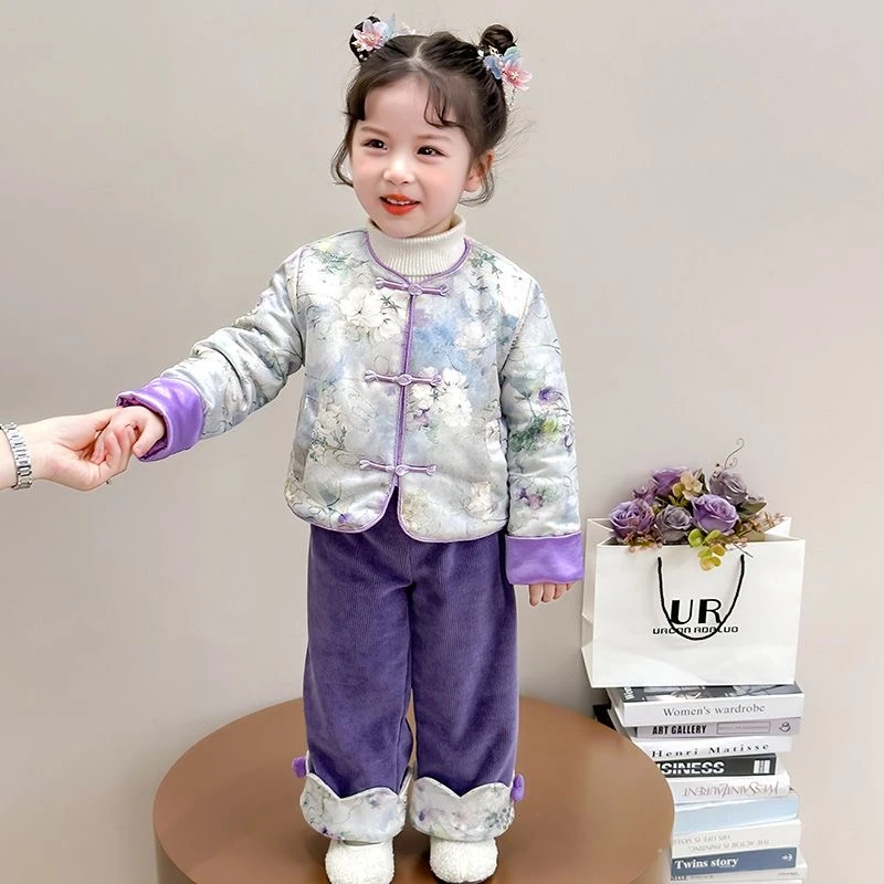 2024新款国风女童套装加棉加厚女宝洋气时尚